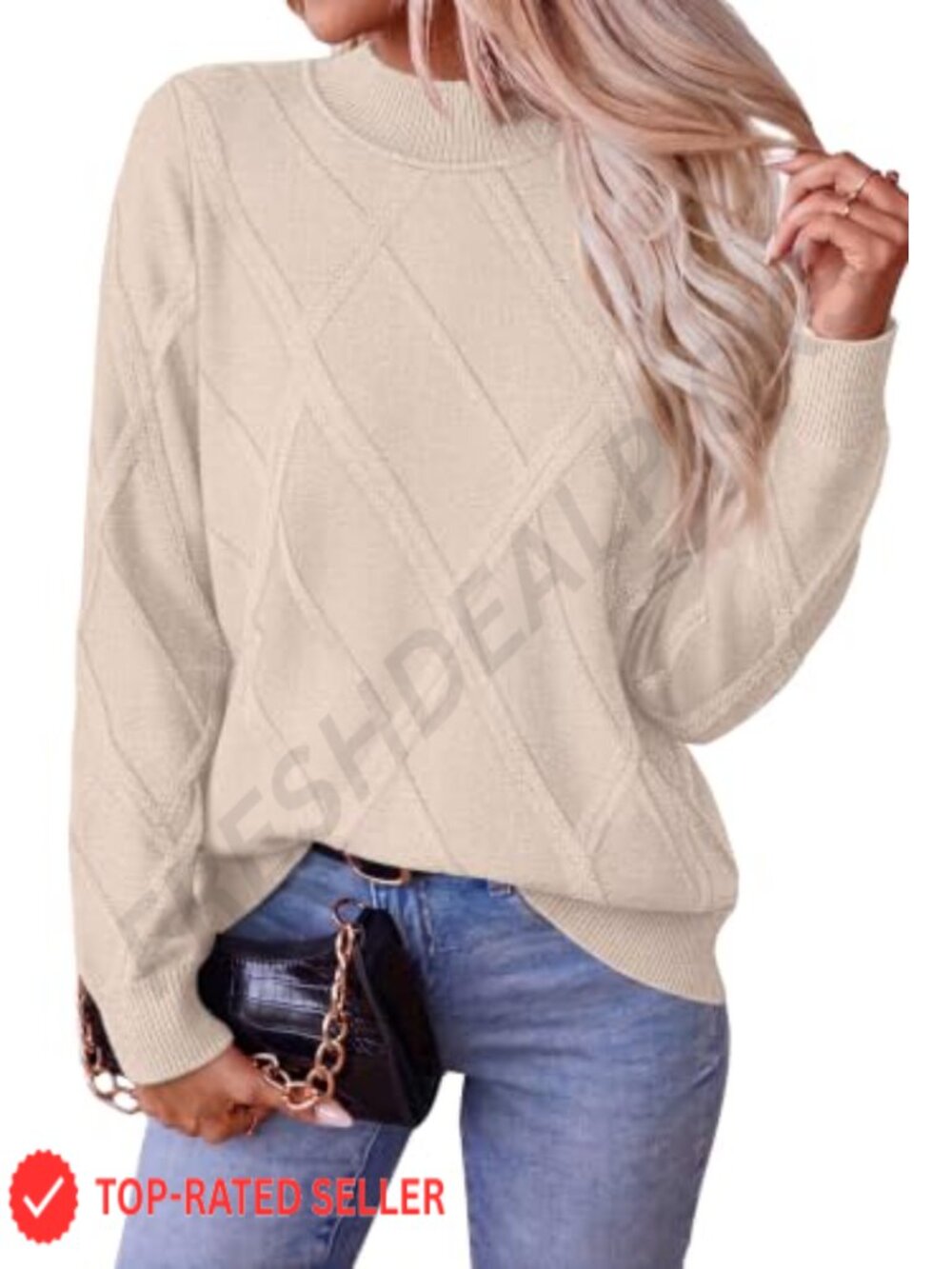 Women's Cable Knit Mock Neck Pullover Sweater Casual Fall Layering
